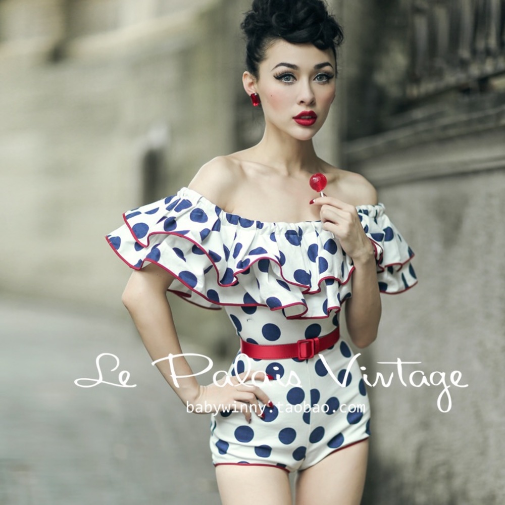 Le Palais Vintage Polka Dot Ruffle Romper Playsuit